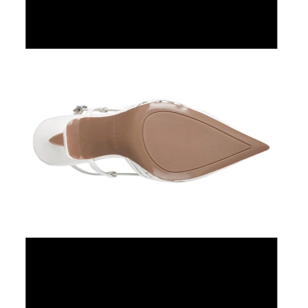 New Marc Fisher Heels 8.5M White Woven Pointed Toe Slingback Bridal Wedding - Picture 4 of 16
